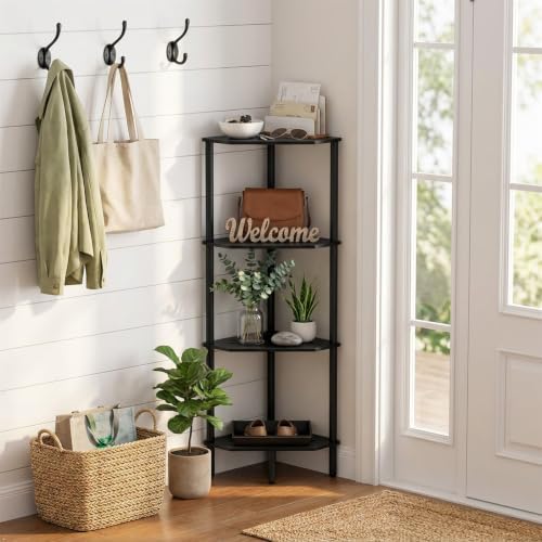 Corner Shelf Stand, 4 Tier Corner Bookshelf, Bamboo Storage Standing Shelf Unit, Tall Storage Plant Stand,Bookcase for L
