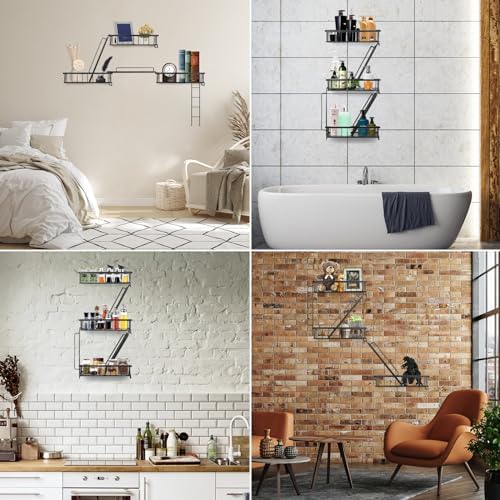 SweetSage Fire Escape Wall Shelf - New York Decorative Ladder Shelf, Wall Art Floating Shelf Black Metal Shelves for Bed