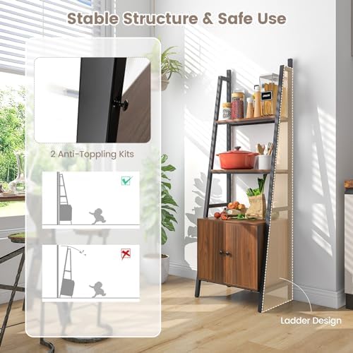 Tangkula 4-Tier Ladder Shelf, Industrial Bookshelf with Cabinet