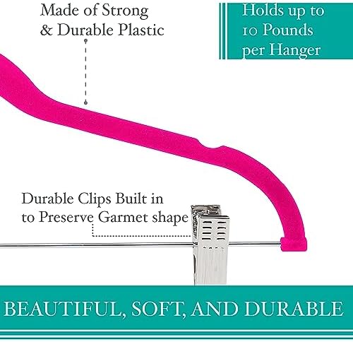 Simplify 24 Pack Velvet Hangers with Clips | Skirt and Pants | Slim Space Saving | Closet Organization | Non-Slip | Prevent Creases | Swivel Neck | Durable | Fuchsia