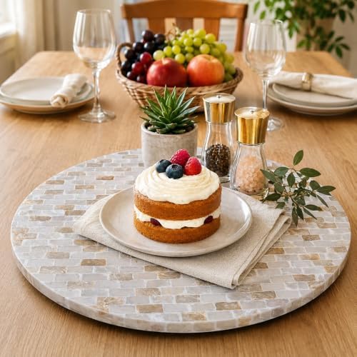 16" Mother of Pearl Lazy Susan for Table Top, Champagne Gold