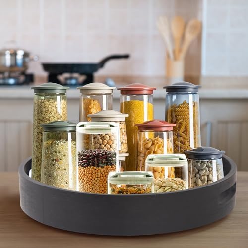 12in Black Bamboo Lazy Susan Turntable with Handle