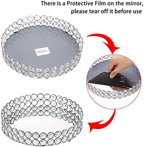 Hipiwe Crystal Make up Tray, Mirror Perfume Tray Bathroom Storage Trays Jewelry Trinket Trays Vanity Cosmetic Organizer 