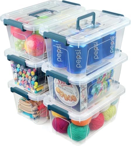 NUMIFUN Plastic Storage Bins with Lids 6 Pack, 7 Quart Storage Containers with Black Buckle Latch, Stackable Storage Con