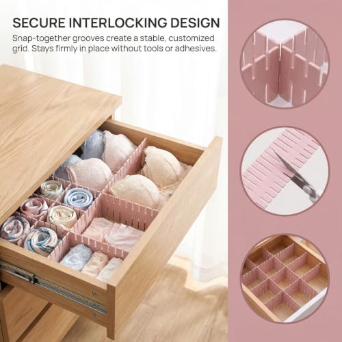 16 Pcs Adjustable Drawer Dividers, DIY Plastic Grid Separators for Clothes, Socks, Underwear, Kitchen and Office, Cuttab