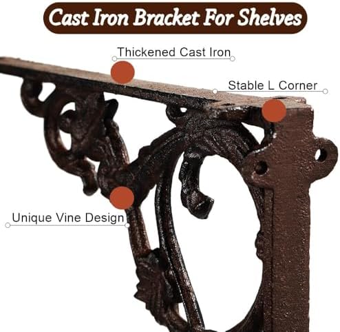 Cast Iron Victorian Scroll Shelf Brackets, 9 x 9 inch Antique Decor Shelves Bracket, Wrought Iron Corner Brackets,Wall D