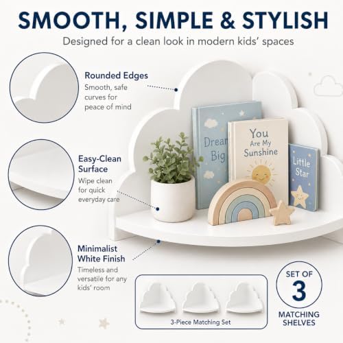 Cloud Corner Shelves, Set of 3, Wall Mounted, White