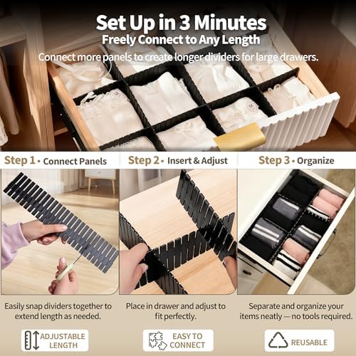 Adjustable Drawer Dividers, Cut-to-Fit DIY Organizers, Black 32 Pack