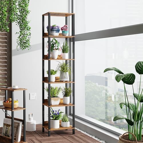 6 Tier Bookshelf with Anti-Fall Baffle, Tall 64.79" Bookcase with DIY Shelves, Industrial Book Shelf Storage Organizer, 