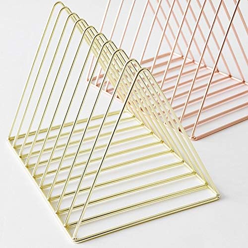 Sooyee 9 Slot Gold Magazine Holder, Desktop File Sorter Organizer Triangle Bookshelf Decor for Home Office, 10.2" L x 7" W x 6.9" H, Iron Wire