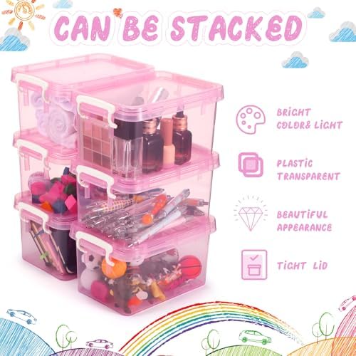 Wenqik 6 Pack Colorful Plastic Storage Bins with Lids, Pink