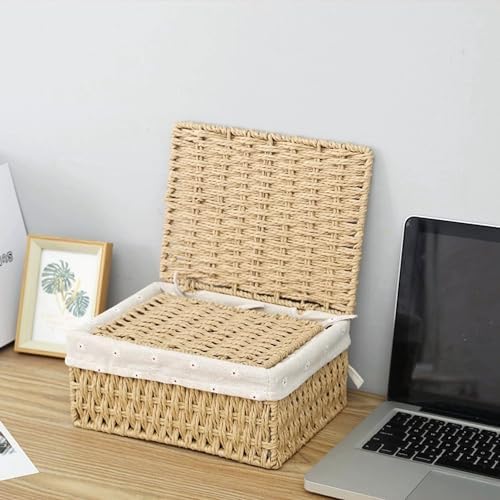 GIB Small Wicker Storage Baskets with Lid/Liner Woven Cute Decorative Boxes