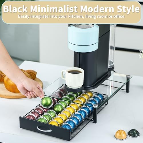 FlagShip Tempered Glass Top Nespreso Vertuo Pod Holder,40 Big Pods Capacity