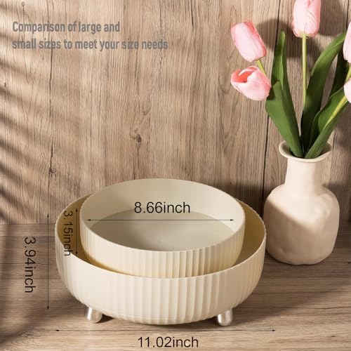 360 Rotating Makeup Perfume Organizer Skincare Tray, Large Beige