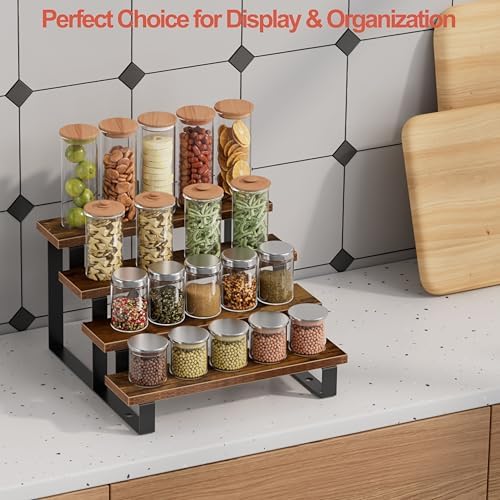 Boulphia Cologne Organizer for Men, 12 Inch Wood Cologne Stand 4 Tier Perfume Organizer for Dresser, Versatile Step Disp