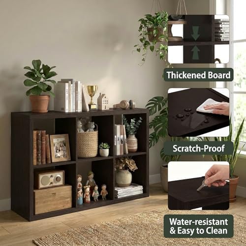 WannabeMyself【2026 Wooden Thick Frame】 6 Cube Storage Organizer with Anti-Tipping Kits, Reversible Open Back Book Shelf,