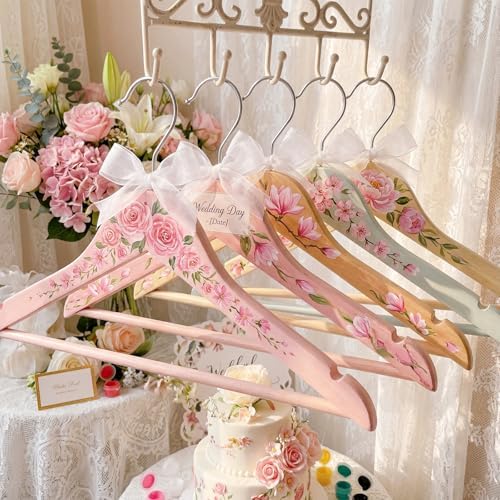 Fumete 41 Pcs DIY Bride Bridesmaid Hanger for Wedding Dress Wooden Bridal Hangers with Acrylic Paint Strips, Palettes, Painting Brushes for Wedding Bridal Shower Party Craft Keepsake Favor Gift