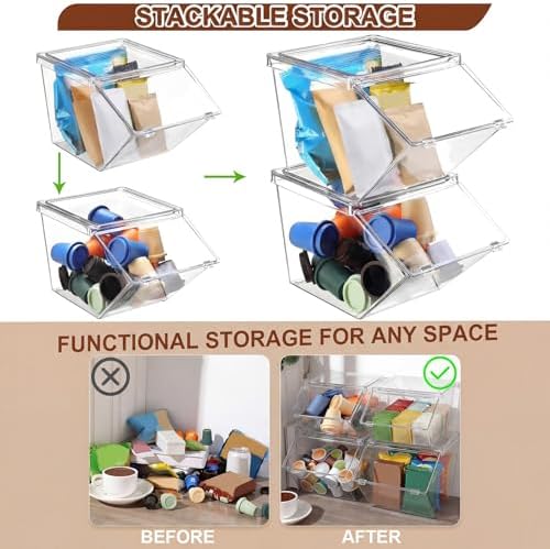 Yerliker 6 Pcs Clear Stackable Storage Bins with Lids, Large+extra Large