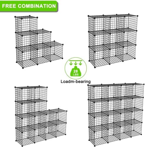 Wire Cube Storage Organizer, 25-Cube Modular Mental Grids Bookshelf, DIY Stackable Closet Cabinet for Bedroom Living Roo