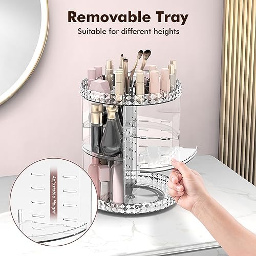 Rotating Makeup Organizer, 360° Spinning Skincare Organizers, Adjustable Layer Cosmetic Storage Lazy Susan Makeup Organi