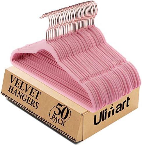 Velvet Hangers 50 Pack,Pink Felt Hangers,Durable Non Slip Hangers