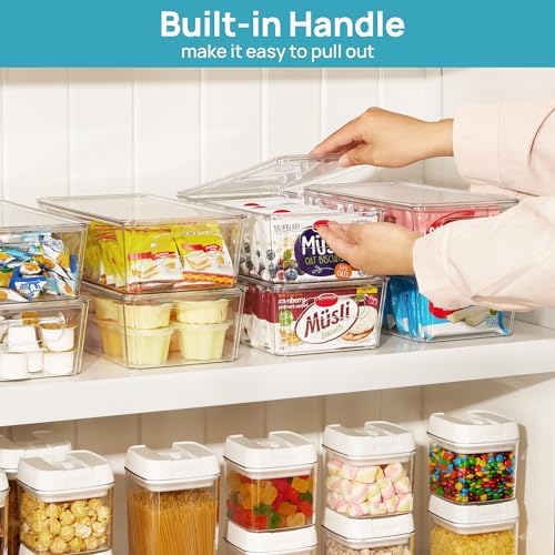 Vtopmart 8pcs Clear Organizers and Storage Bins with Lids, Stackable Plastic Storage Containers with Handles for Fridge,