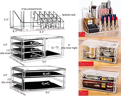 Cq acrylic 3 Pack Clear Makeup Organizer Countertop, Stackable 6 Drawers Skincare Organizer,Cute Skin Care Organizer for