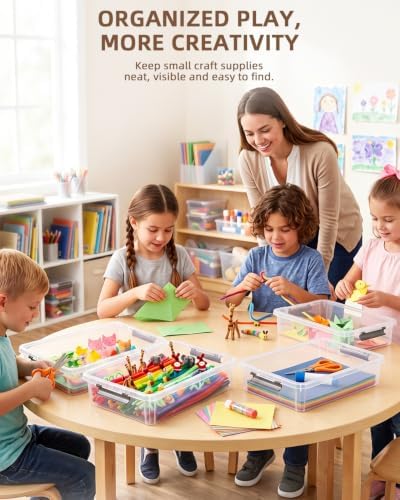 Storage Bins with Lids,6 Quart Clear Sensory Bins,Plastic Bins for Arts Crafts Organizers,Stackable Storage Containers f