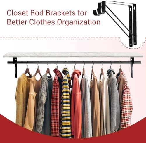 Closet Rod Brackets 11x9.5in, 10 Pack Closet Shelf Brackets, Black
