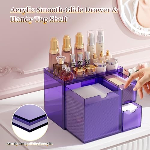 Youdepot Purple Acrylic Face Towel Holder with 3 Drawers