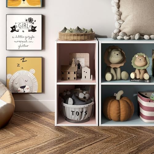 Homes: Inside + Out Apexa 2-Cube Storage Organizer Shelves, Stackable Wood Bookcase Fits Cubby Bins for Organization, Do