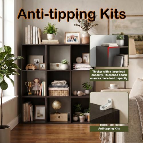 WannabeMyself【Easy Assembly】 9 Cube Storage Organizer with Anti-Tipping Kits,Reversible Open Back Book Shelf, Bookcase f