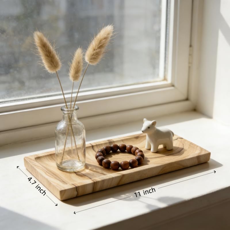 Sandstone Tray for Bathroom Countertop, Rectangular Stone Decorative Tray, Vanity Tray for Makeup, Perfume, Skincare, Je