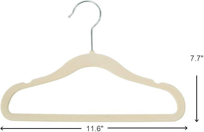 Finnhomy Non-Slip Clothes Hanger for Baby and Kids 30-Pack Velvet Hangers with 10 Finger Clips,Beige