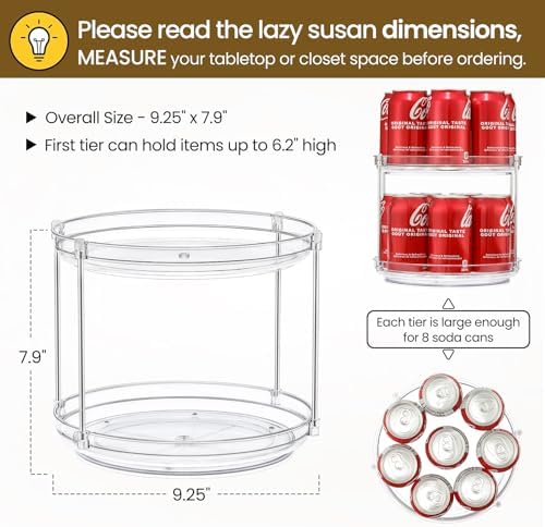 2 Tier Clear Acrylic Lazy Susans, Non-Skid Turntable Organizer, 9.25''