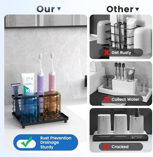 Luxspire Toothbrush Holders for Bathroom, Stainless Steel, 3 Slots, Black
