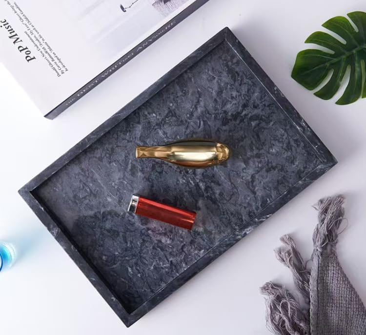 African Natural Marble Tray, 11.8"x7.8" Coffee Table Vanity/Decorative Tray for Jewerly, Watch, Perfume, Rectangle Genui