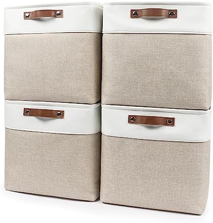 Bagnizer 13x13 Cube Storage Bins, Collapsible Fabric Storage Box, 4 Pack Closet Baskets with Handles for Organizing, She