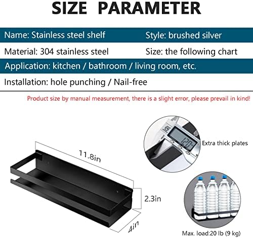 Rustproof Metal Storage Floating Shelves Wall Mounted Rectangular Shelf for Bedroom,Bathroom, Living Room, Kitchen, and Laundry Room,Nail-Free Wall-Mounted Shelves（11.8 Inch Black）