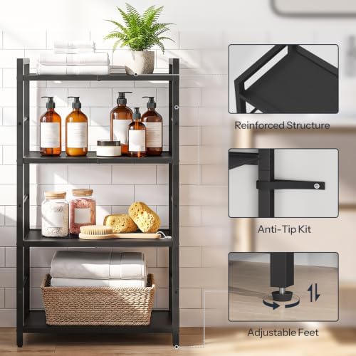 HOOBRO 4-Tier Bookshelf, Standing Tall Bookcase, Vertical Storage Shelf