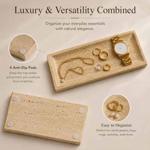 Stone Travertine Tray for Vanity Countertop, Small Beige Marble Tray