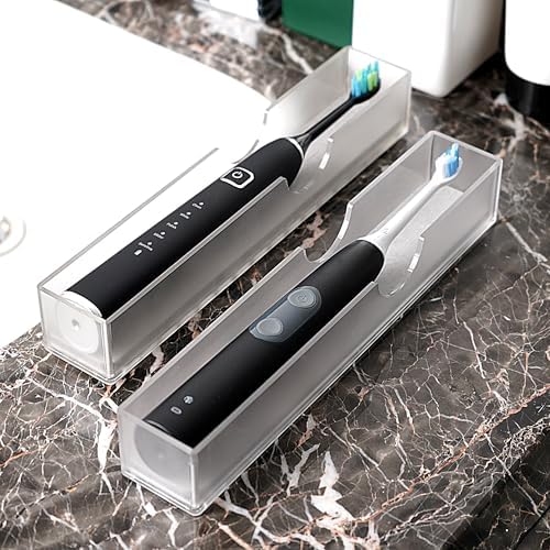 2Pack Acrylic Electric Toothbrush Holder with Diatomite Drying Stone, Bathroom Drawer Organizer with Drainage Hole for T
