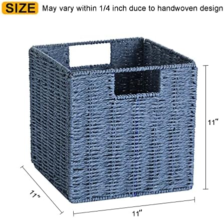 Vagusicc Wicker Storage Basket, Set of 2 Hand-Woven Storage Baskets for Shelves with Handles, Foldable Cube Storage Bask