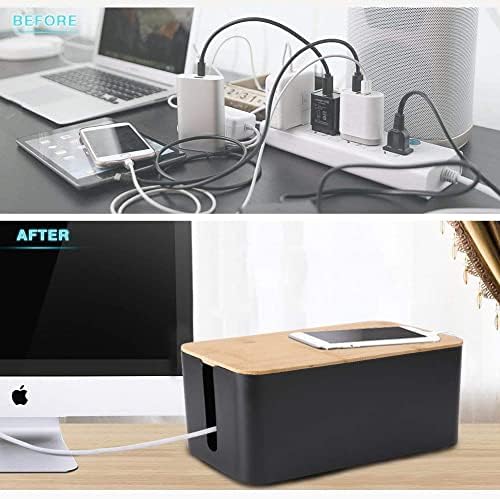 Cable Management Box, 2 Pack Bamboo Lid Large Storage Wires Organizer Holder for Home, Desk, TV, Computer, USB Hub - to 