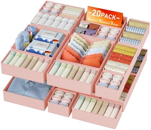DIMJ Drawer Organizer Clothes Storage - 20 Pack Baby Dresser Organizer for Nursery, Foldable Closet Drawer Organizer Bins for Bedroom Organization, Fabric Storage Dividers for Socks, Underwears, Bras