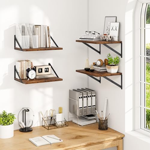 Heimlove 16W x 12D Deep Floating Shelves Set of 4 Rustic Brown