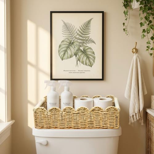 2 Pack Scalloped Wicker Storage Baskets with Wood Handle