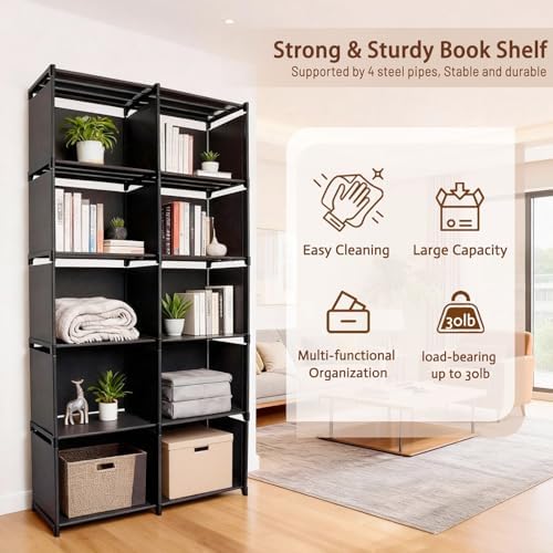 6 Tier Book Shelf, 10-Cube Storage Shelves, Tool-Free Assembly Kids Bookshelf, Bookcase Cube Storage Organizer for Kids 