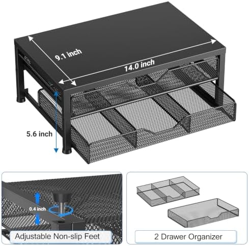 OPNICE Desk Organizer and Accessories, 2-Tier Computer Monitor Stand Riser with 2 Drawer, Laptop Stand, Office Desk Acce