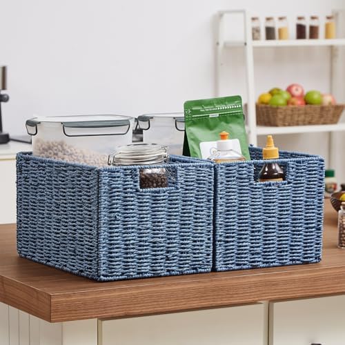 Vagusicc Wicker Storage Basket, Set of 2 Hand-Woven Paper Rope Wicker Basket, Small Storage Baskets for Organizing Toile
